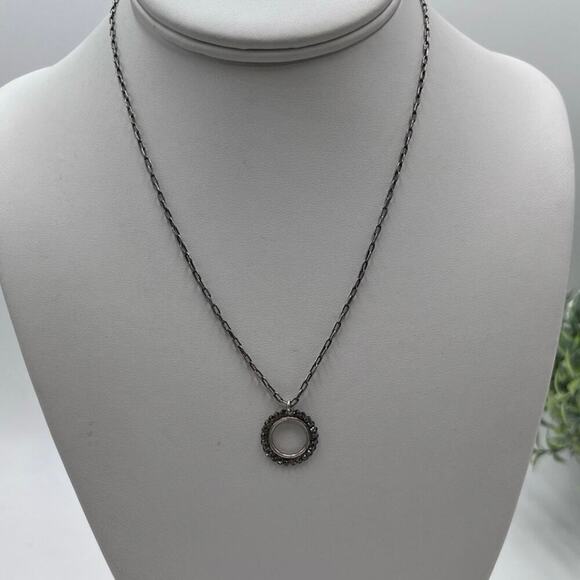 Catherine Popesco Vintage Art Round Gray Crystal Pewter Tone Necklace